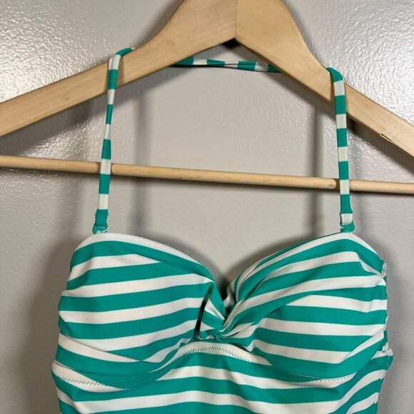 J.Crew Halter One Piece Swimsuit Size 2 Stripes Green Nautical Beach Vacation - Picture 4 of 11